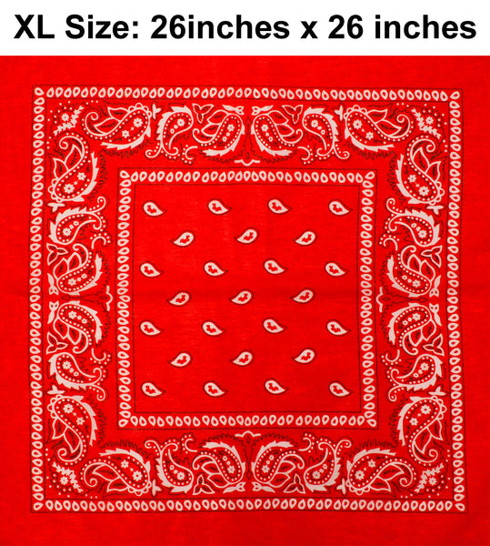 Red Paisley Design XL 26" X 26" Cotton Scarf Bandana