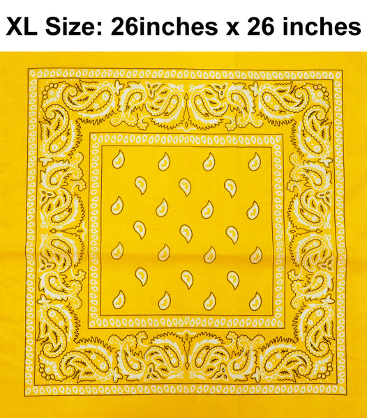 Yellow Paisley Design XL 26" X 26" Cotton Scarf Bandana