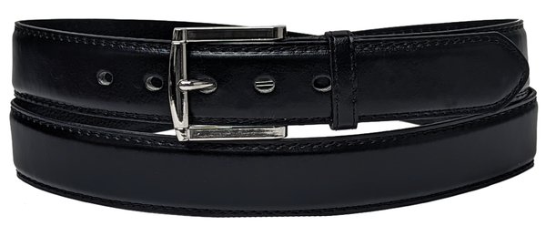 2X to 5X Black Stitched Leather Belt with Removable Belt Buckle