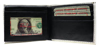 Gold Buck Deer Head Black Leather Bi-Fold Bifold Wallet
