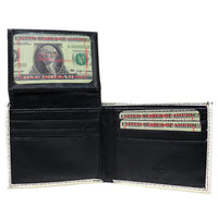 Gold Buck Deer Head Black Leather Bi-Fold Bifold Wallet