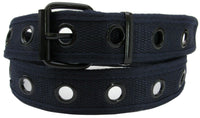 Navy 1 Holes Row Metal Grommet Stitched Canvas Fabric Military Web Belt