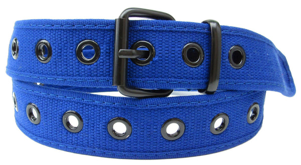 Royal Blue 1 Holes Row Metal Grommet Stitched Canvas Fabric Military Web Belt