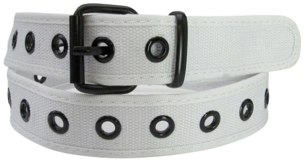 White 1 Holes Row Metal Grommet Stitched Canvas Fabric Military Web Belt