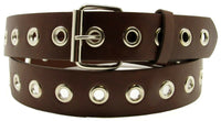 Brown 1 Hole Row Silver Grommets Bonded Leather Belt Removable Buckle