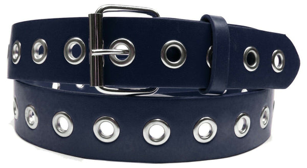 Navy 1 Hole Row Silver Grommets Bonded Leather Belt Removable Buckle