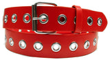 Red 1 Hole Row Silver Grommets Bonded Leather Belt Removable Buckle