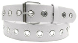 White 1 Hole Row Silver Grommets Bonded Leather Belt Removable Buckle