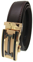 Men Automatic Ratchet Click Lock BROWN Belt Buckle Genuine Leather Style A225
