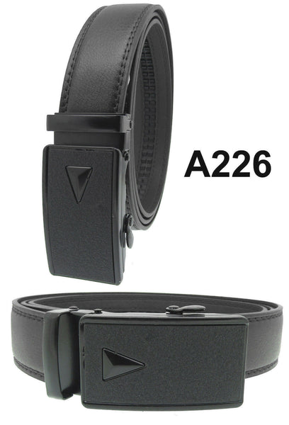 Men Automatic Ratchet Click Lock Black Belt Buckle Genuine Leather Style A226