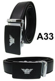 Men Automatic Ratchet Click Lock Black Belt G Buckle Genuine Leather Style A33