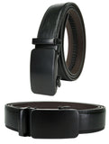 Men Genuine Leather Automatic Ratchet Click Lock Matte Flat Black Buckle Belt