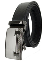 Men Automatic Ratchet Click Lock Belt Genuine Leather H Design Style Buckle