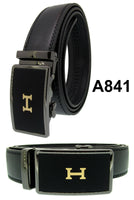 Men Automatic Ratchet Click Lock Black Belt G Buckle Genuine Leather Style A841