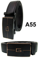 Men Automatic Ratchet Click Lock Black Belt G Buckle Genuine Leather Style A55