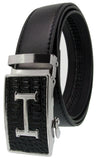 Men Automatic Ratchet Click Lock Black Belt G Buckle Genuine Leather Style A56