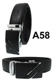 Men Automatic Ratchet Click Lock Black Belt G Buckle Genuine Leather Style A58
