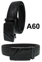 Men Automatic Ratchet Click Lock Black Belt G Buckle Genuine Leather Style A60