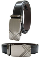 Men Automatic Ratchet Click Lock Silver Belt Buckle Genuine Leather Style VA002