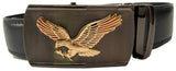 Men Gold Eagle Buckle Navy Genuine Leather Belt Automatic Ratchet Click Lock