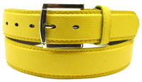 YELLOW LEATHER STITCHED BELT with BUCKLE MEN WOMEN - S M L XL