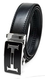Men Automatic Ratchet Click Lock Black Belt G Buckle Genuine Leather Style B06