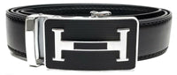 Men Automatic Ratchet Click Lock Black Belt G Buckle Genuine Leather Style B06