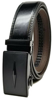 Men Leather Automatic Ratchet Click Lock Matte Black Buckle Belt Style VA009