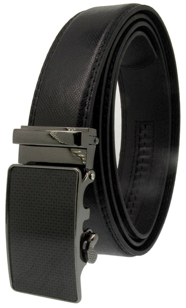 Men Leather Automatic Ratchet Comfort Click Lock Black Buckle Belt Style:RS024