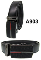 Men Automatic Ratchet Click Lock Black Belt Buckle Genuine Leather Style A903