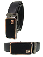 Men Automatic Ratchet Click Lock Black Belt G Buckle Genuine Leather Style A113