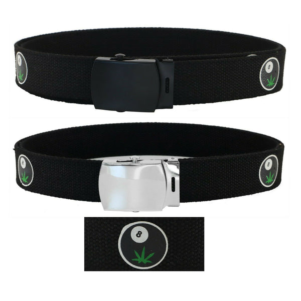 8 Ball Adjustable Canvas Military Web Belt With Metal Buckle 32" to 72"