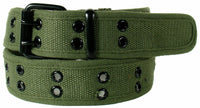 Army Green 2 Holes Row Metal Grommets Stitched Canvas Fabric Military Web Belt
