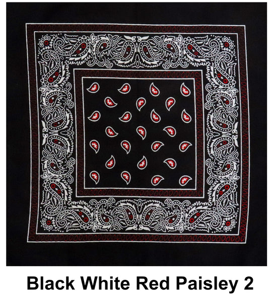 Black White Red Paisley 2 Design Print Cotton Bandana (22 inches x 22 inches)