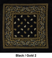 Black Paisley with Gold Accent Design Print Cotton Bandana