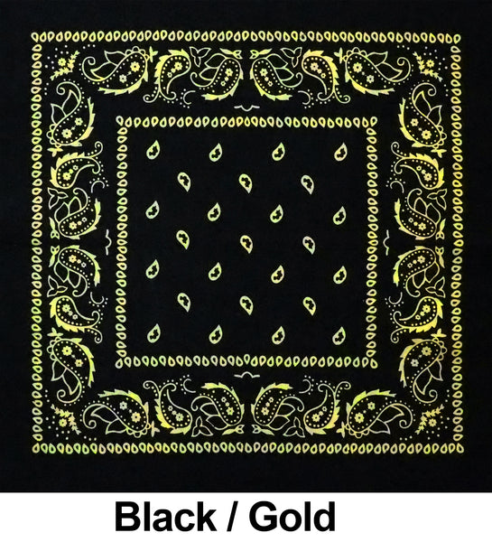 Black Gold Paisley Print Designs Cotton Bandana (22 inches x 22 inches)