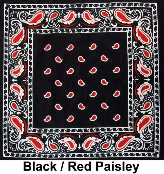Black Red Paisley Design Print Cotton Bandana (22 inches x 22 inches)