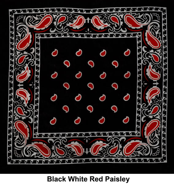 Black White Red Paisley Design Print Cotton Bandana