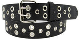 Black 2-1 Hole Row Silver Grommets Bonded Leather Belt Removable Buckle