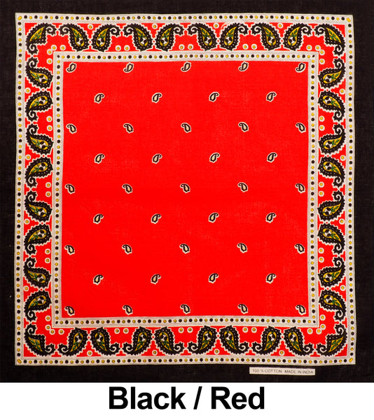 Black Red Design Print Cotton Bandana (22 inches x 22 inches)