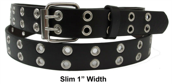 Black 2 Holes Row Silver Grommets Bonded 1" Width Leather Belt Removable Buckle