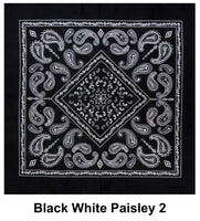 Black White Paisley 2 Design Print Cotton Bandana