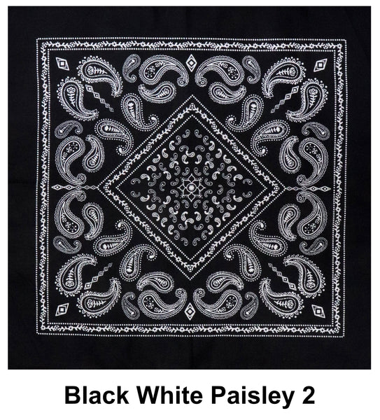 Black White Paisley 2 Design Print Cotton Bandana (22 inches x 22 inches)