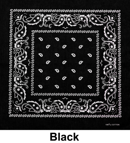 Black Paisley Print Designs Cotton Bandana (22 inches x 22 inches)