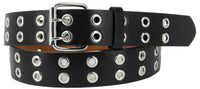 Black 2 Holes Row Silver Grommets Bonded Leather Belt Removable Buckle