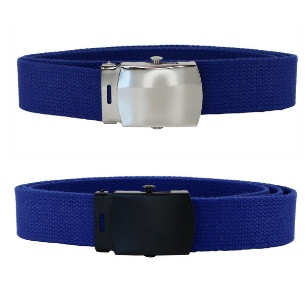 Royal Blue Adjustable Canvas Military Web Belt With Metal Buckle 32" to 72"