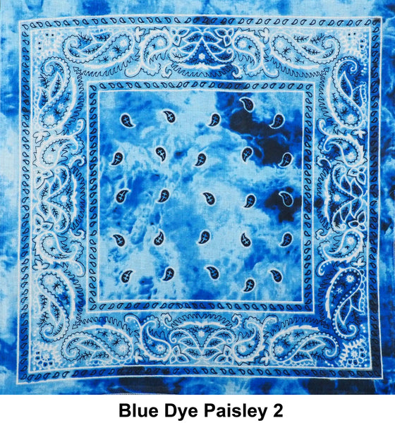 Blue Dye Paisley 2 Print Designs Cotton Bandana (22 inches x 22 inches)