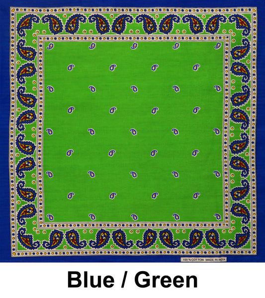 Blue Green Paisley Art Print Designs Cotton Bandana (22 inches x 22 inches)