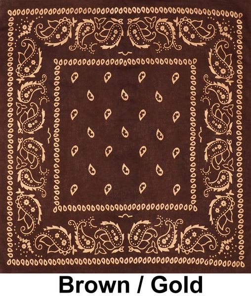 Brown Gold Paisley Print Designs Cotton Bandana (22 inches x 22 inches)