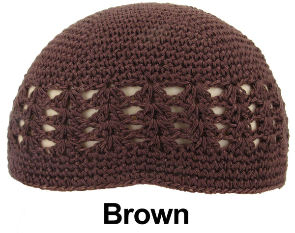 Brown KUFI Crochet Beanie Skull Cap Knit Hat Muslim Islamic Prayer New 100% Cotton